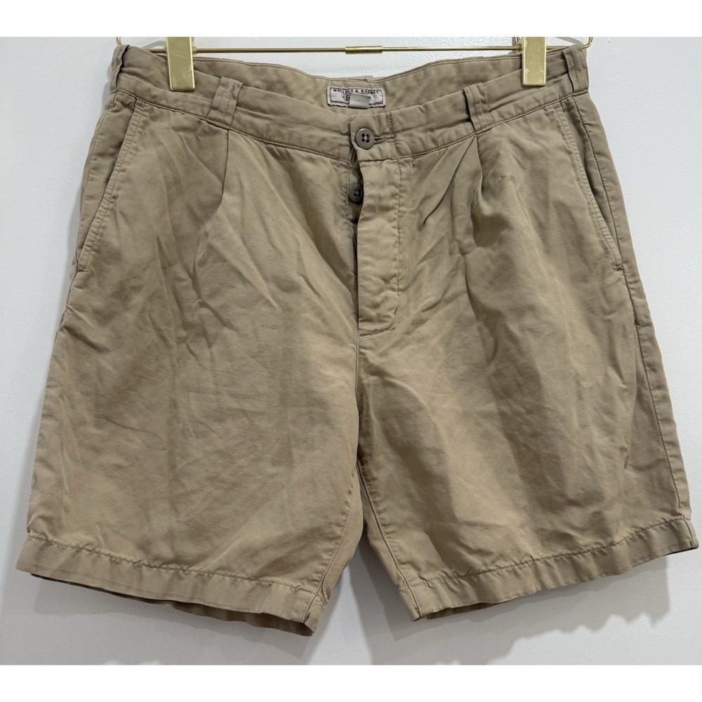 Wallace & Barnes Shorts Beige‎ Field Surplus Chino Linen Blend Pleated Sz 32